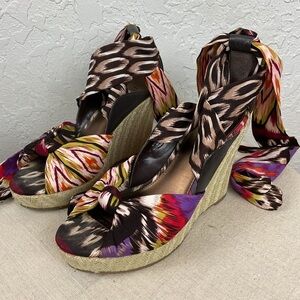 A.N.A. Diane Wedge Sandal Ankle Wrap Tie Espadrille Size 6.5